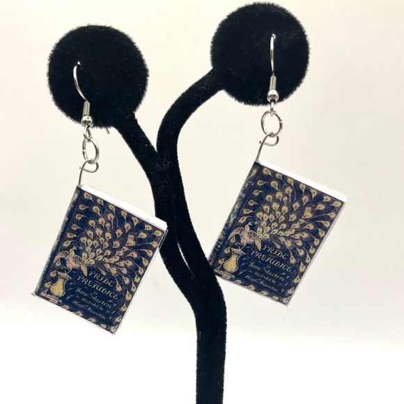 Book Earrings Jane Austen Pride and Prejudice Book Earrings in Blue Book Lovers - Picture 3 of 9